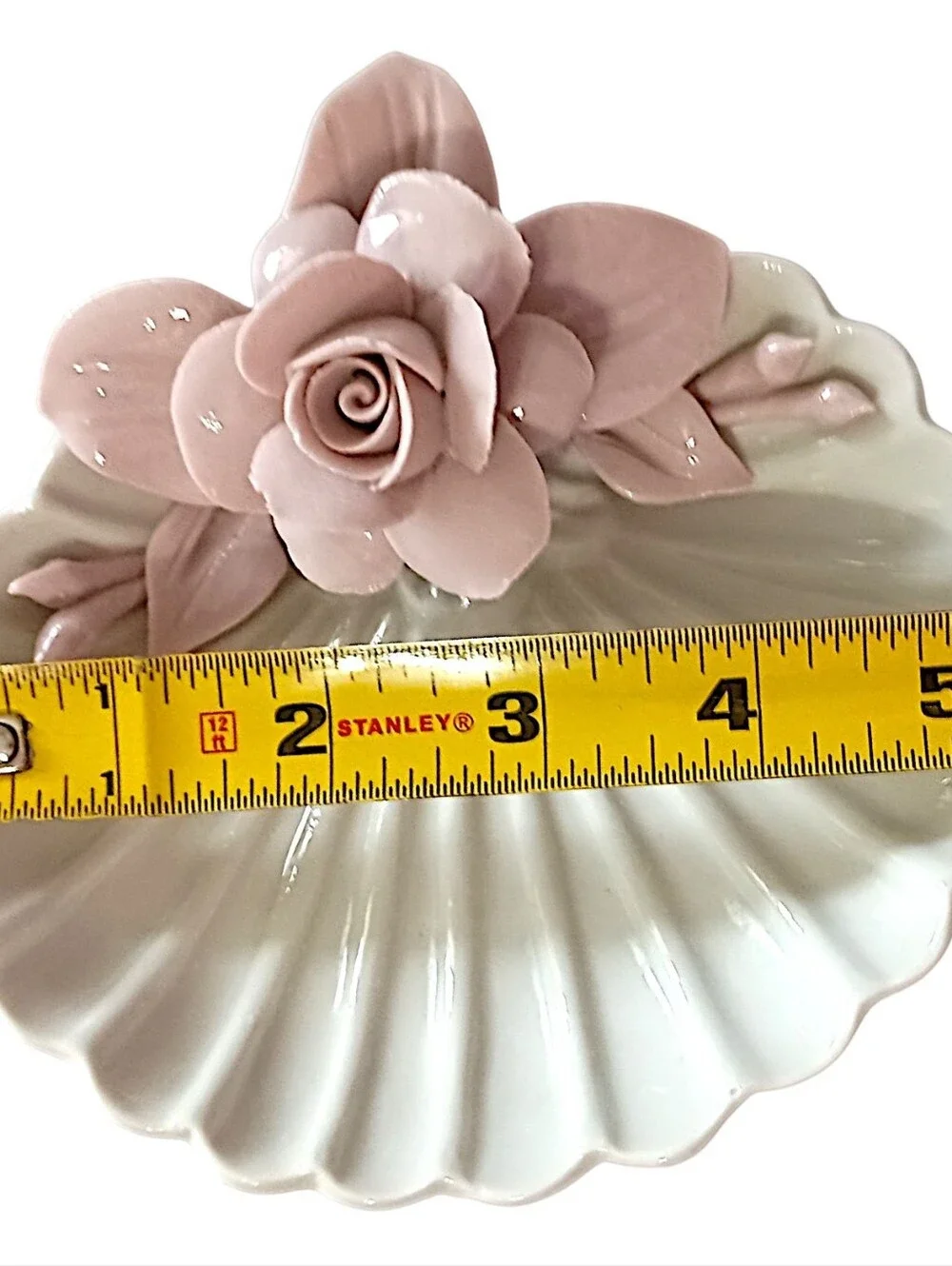 Applied Rose Seashell Candy Trinket Soap Dish Porcelain‎ Shabby Decor Victorian